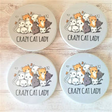 Load image into Gallery viewer, Cat Coaster Gift | Crazy Cat Lady Table Coasters | Grey Cat Lovers Boxed Gift