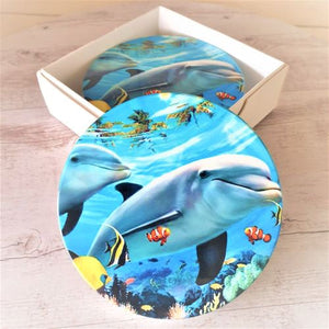 Dolphin Coasters | Tropical Waters | Boxed Set Of 4 Table Coasters | Ocean Themed Gift