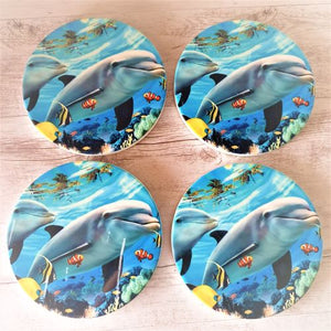 Dolphin Coasters | Tropical Waters | Boxed Set Of 4 Table Coasters | Ocean Themed Gift