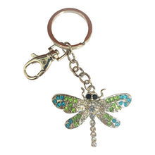 Load image into Gallery viewer, Dragonfly Keyring Gift | Colourful Rhinestone Silver Dragonfly Bag Chain