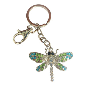 Dragonfly Keyring Gift | Colourful Rhinestone Silver Dragonfly Bag Chain