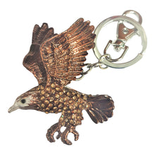Load image into Gallery viewer, Hand painted beautiful Wedge-tailed eagle keychain is the perfect gift for eagle lovers.  Our Quality chunky keychain will not disappointed eagle lovers | Hand painted | Brown rhinestones | Full length of keychain 10.5 cm | Silver metal | Eagle 6 x 7.5 cm | Comes in a beautiful cotton organza gift bag - colours will vary