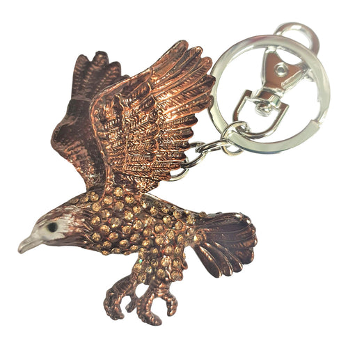 Hand painted beautiful Wedge-tailed eagle keychain is the perfect gift for eagle lovers.  Our Quality chunky keychain will not disappointed eagle lovers | Hand painted | Brown rhinestones | Full length of keychain 10.5 cm | Silver metal | Eagle 6 x 7.5 cm | Comes in a beautiful cotton organza gift bag - colours will vary