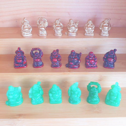 Buddhas Lucky Small Box Of 6 | Jade, Gold Or Red Coloured Small Buddha Statues