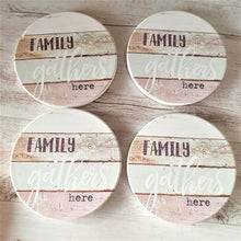 Load image into Gallery viewer, Family Gathers Here Coasters | Set Of 4 Boxed Gift Set | Family Home Table Coaster Gift