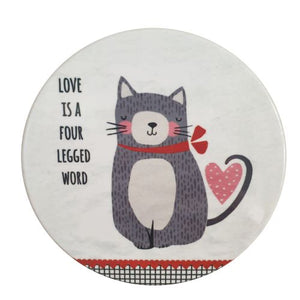 Cat Coaster Gift | Love Is A Four Legged Word Ceramic Set Of 4 Boxed Cat Gift