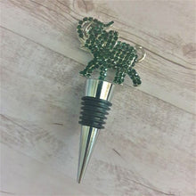 Load image into Gallery viewer, Our beautiful lucky dark green elephant bottle stopper is the perfect gift for any beautiful water or wine bottle.  Dark green rhinestones | Silver elephant and stopper | Boxed gift | Box 6 x 14 cm | A Gift For You writing on gift box | Stopper 10 x 4.5 cm.  A beautiful quality gift to give any passionate elephant or wine lover.