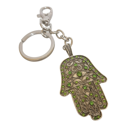 Hand Of Protection Keyring | Hamsa Silver & Green Keychain | Protection Sign Gift
