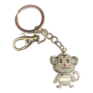 Monkey Keychain Gift | Small Silver Cheeky Rhinestone Monkey Keyring