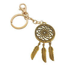 Load image into Gallery viewer, Dreamcatcher Mandala Spiritual Feather Keyring Gift | Rustic Gold Metal Keychain