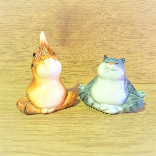 Cat Ornament Statue Gift | Meditation Yoga Fat Cat Statue Pair | Cat Lovers Gifts