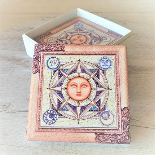 Sun & Moon Ceramic Coasters | Set of 4 Boxed Gift Set | 8 Pointed Star | Spiritual Gift
