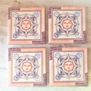 Sun & Moon Ceramic Coasters | Set of 4 Boxed Gift Set | 8 Pointed Star | Spiritual Gift