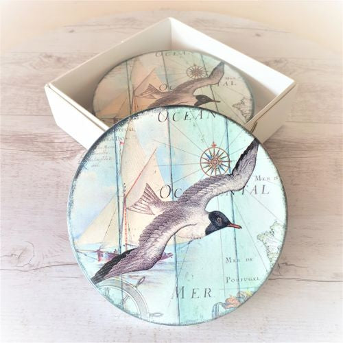 Seagull water bird ocean coaster gift boxed set 
