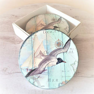 Seaside Water Bird Trivet & Coaster Gift Set  | Seagull Ocean Bird | Kitchen Table Gift Set