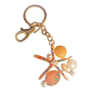 seaside ocean shell starfish cluster keyring keychain hand made gift