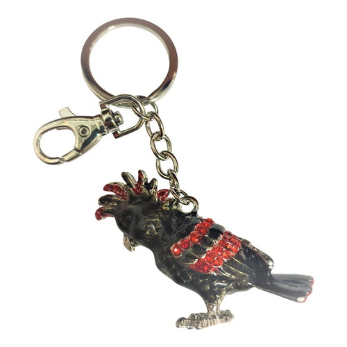 The beautiful red-tailed  cockatoo is a much loved Australia bird.  This beautiful hand made keyring | Bag chain is the perfect gift. Large chunky piece, free standing cockatoo. Tourism wildlife gifts