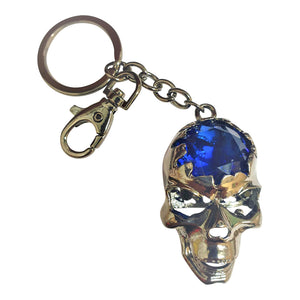 Skull Keyring | Gun Black Metal Skull Keychain Bag Chain | Blue Rhinestone
