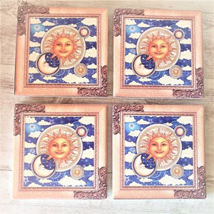 Sun Moon & Sky Ceramic Coasters | Set Of 4 Boxed Gift Set | Spiritual Gifts