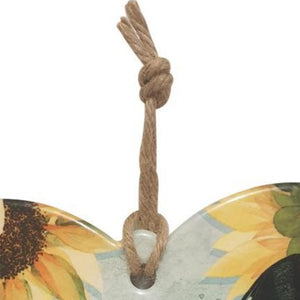 Butterflies & Sunflowers | Hanging Ceramic Heart Shaped Sign Plaque Gift