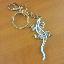 Load image into Gallery viewer, Gecko Keyring Gift | White Gecko Gold Metal Keychain | Good Fortune Gecko