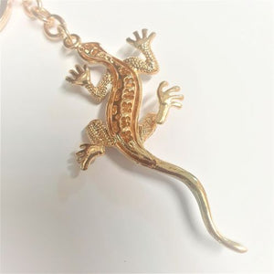 Gecko Keyring Gift | White Gecko Gold Metal Keychain | Good Fortune Gecko