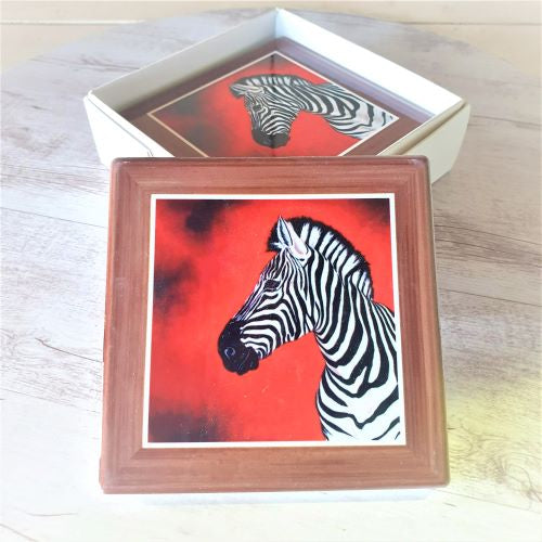 Zebra Coasters | Boxed Set Of 4 Gift Set | African Wild Zebra Design Homeware