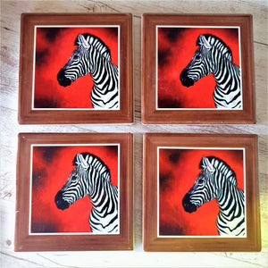 Zebra Coasters | Boxed Set Of 4 Gift Set | African Wild Zebra Design Homeware